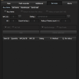 Item management interface for buying, selling, sending mail, and managing the warehouse.